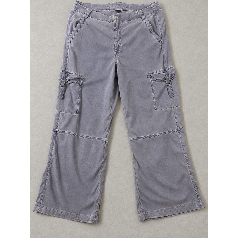 American Eagle Cargo Pants Womens 16 Regular Wide Leg Stretch Utility Blue Grey